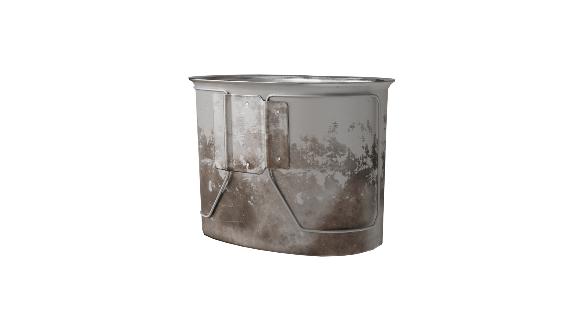 Canteen Cup 3D Model - Worn Military Butterfly Handle Pot BlackBladeDesign