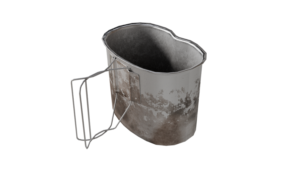 Canteen Cup 3D Model - Worn Military Butterfly Handle Pot BlackBladeDesign