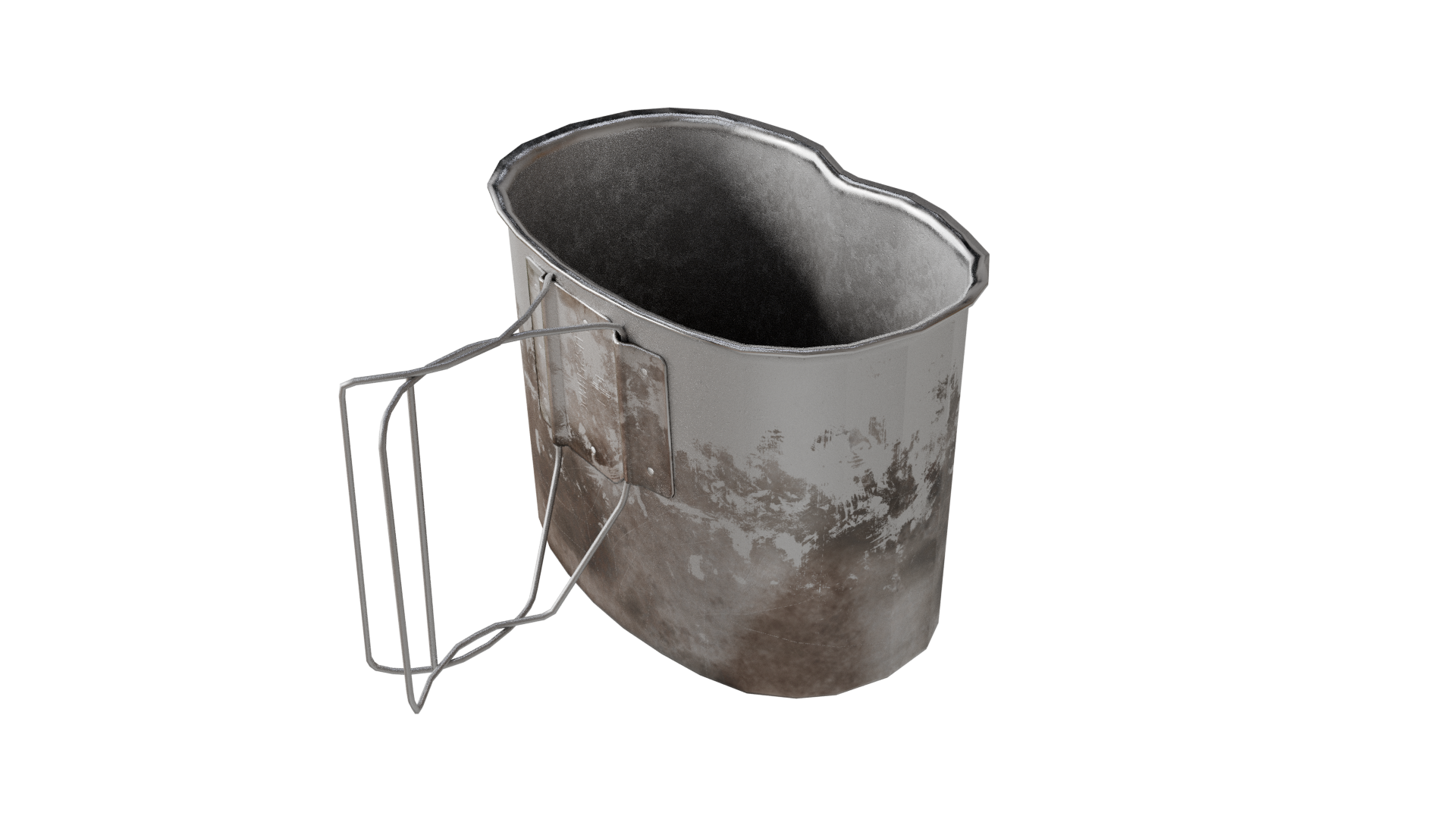 Canteen Cup 3D Model - Worn Military Butterfly Handle Pot BlackBladeDesign