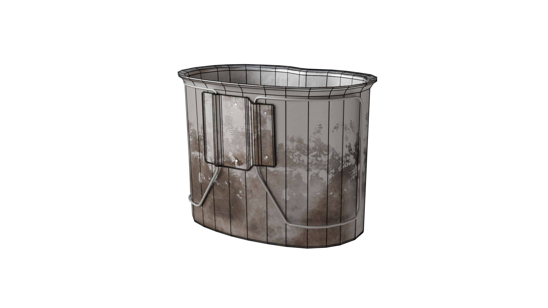 Canteen Cup 3D Model - Worn Military Butterfly Handle Pot BlackBladeDesign
